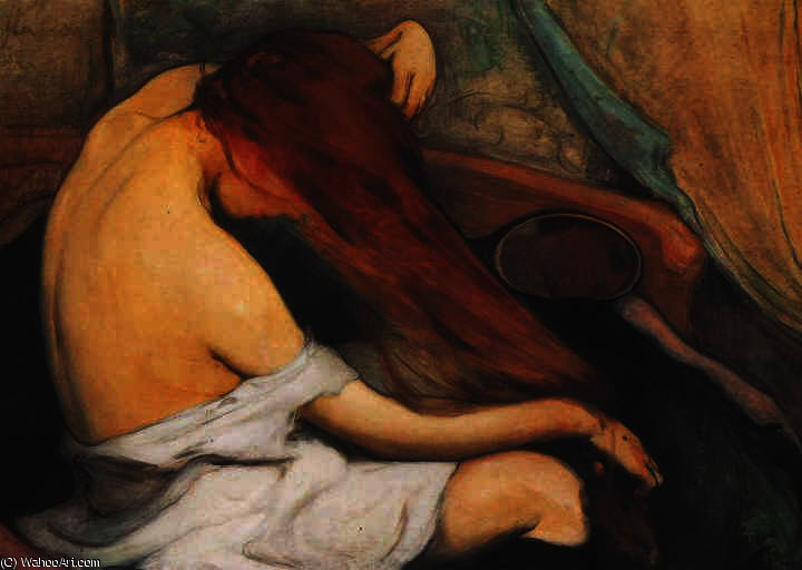 Wikioo.org - Die Enzyklopädie bildender Kunst - Malerei, Kunstwerk von Wladyslaw Slewinski - frau ausbürstend  ihr  Haar