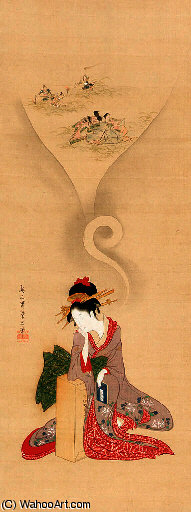 WikiOO.org - 백과 사전 - 회화, 삽화 Chōbunsai Eishi - Beauty dreaming of the tales of ise edo period