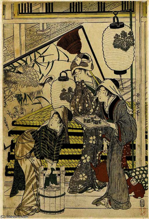 Wikioo.org - The Encyclopedia of Fine Arts - Painting, Artwork by Chōbunsai Eishi - House cleaning