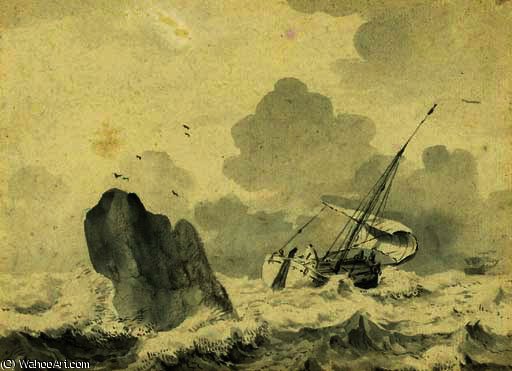 Wikioo.org – L'Encyclopédie des Beaux Arts - Peinture, Oeuvre de Francois Louis Thomas Francia - Un navire à voile dans le clapot