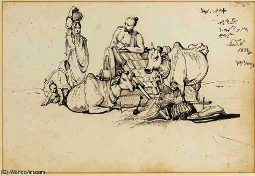 WikiOO.org - 百科事典 - 絵画、アートワーク George Chinnery - 農民と 牛