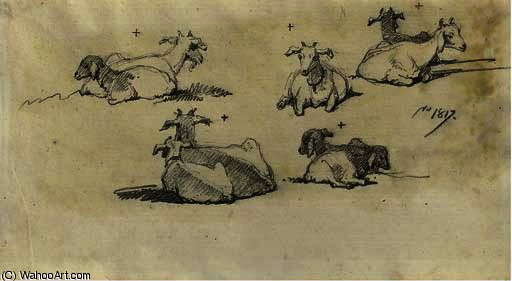 WikiOO.org - Encyclopedia of Fine Arts - Maalaus, taideteos George Chinnery - Study of goats