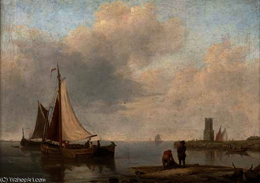 WikiOO.org - Encyclopedia of Fine Arts - Maalaus, taideteos Johannes Hermanus Koekkoek - Barges in a calm off the dutch coast