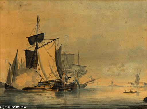 Wikioo.org – L'Encyclopédie des Beaux Arts - Peinture, Oeuvre de John Thomas Serres - Un yacht amirauté une salve signaler son départ