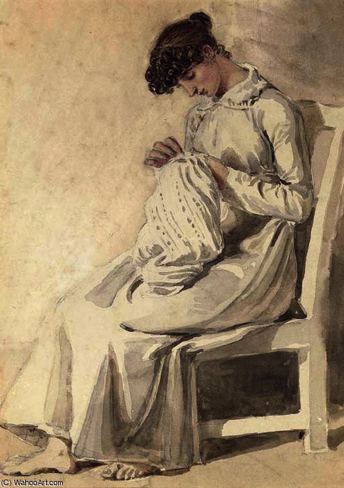 WikiOO.org - Encyclopedia of Fine Arts - Malba, Artwork Joshua Cristall - A girl sewing