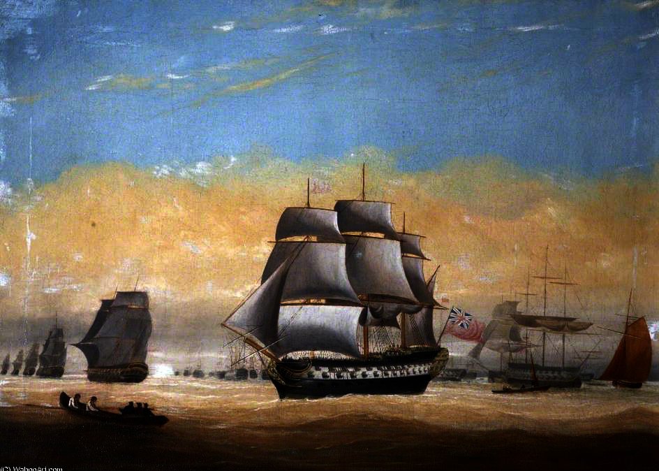Wikioo.org - The Encyclopedia of Fine Arts - Painting, Artwork by Robert Dodd - HMS 'Victory' at Spithead,
