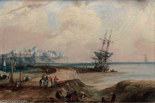 Wikioo.org - The Encyclopedia of Fine Arts - Painting, Artwork by Samuel Owen - Unloading the catch at low tide on the french coast