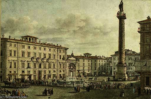 Wikioo.org - สารานุกรมวิจิตรศิลป์ - จิตรกรรม Victor Jean Nicolle - View of the piazza colonna with the column antoninus, rome