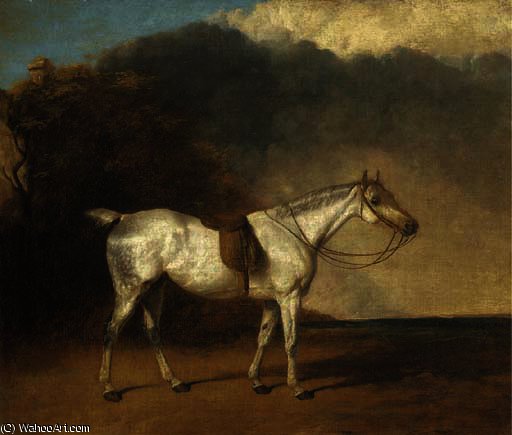 Wikioo.org - The Encyclopedia of Fine Arts - Painting, Artwork by Abraham Cooper - A saddled grey hunter in a landscape