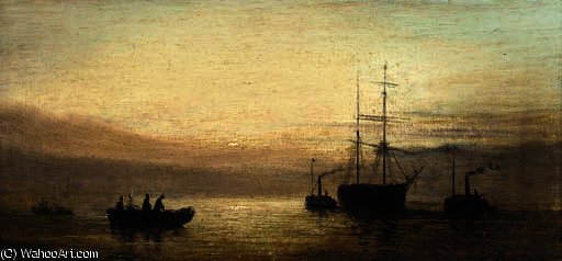 WikiOO.org - Encyclopedia of Fine Arts - Schilderen, Artwork Adolphus Knell - Offshore at dusk