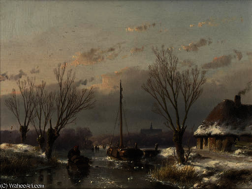 WikiOO.org - 백과 사전 - 회화, 삽화 Andreas Schelfhout - A sunny day in winter