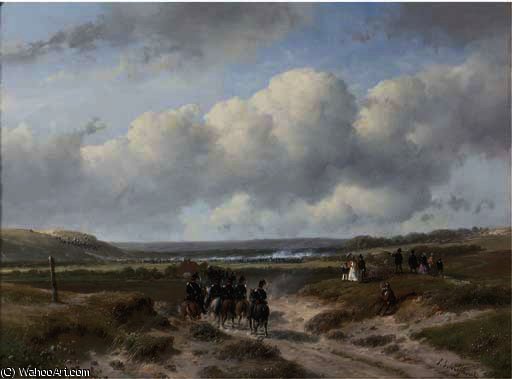 WikiOO.org - 백과 사전 - 회화, 삽화 Andreas Schelfhout - Cavalry on its way to the ten-day battle near hasselt