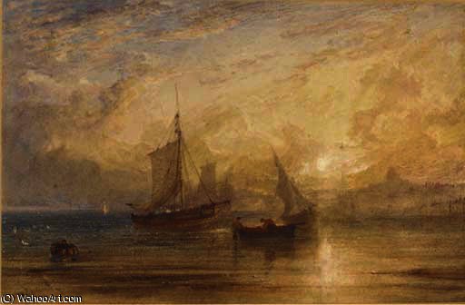 Wikioo.org - The Encyclopedia of Fine Arts - Painting, Artwork by Anthony Vandyke Copley Fielding - Off ramsgate at sunset