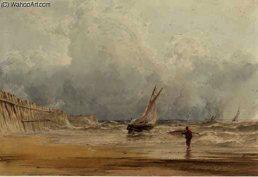 Wikioo.org – La Enciclopedia de las Bellas Artes - Pintura, Obras de arte de Anthony Vandyke Copley Fielding - fuera de bastante  el  pesca  terreno