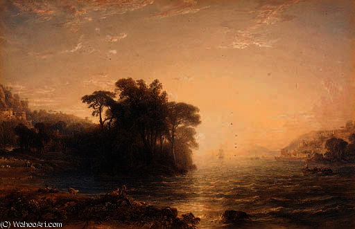 Wikioo.org - The Encyclopedia of Fine Arts - Painting, Artwork by Anthony Vandyke Copley Fielding - The ferry boat, possibly dartmouth cove