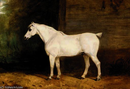 Wikioo.org – La Enciclopedia de las Bellas Artes - Pintura, Obras de arte de Charles Hancock - Puñetazo , a gris caballo por el lado de un granero