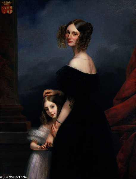 Wikioo.org - The Encyclopedia of Fine Arts - Painting, Artwork by Claude Marie Paul Dubufe - Anne-Louise Alix de Montmorency, with her daughter