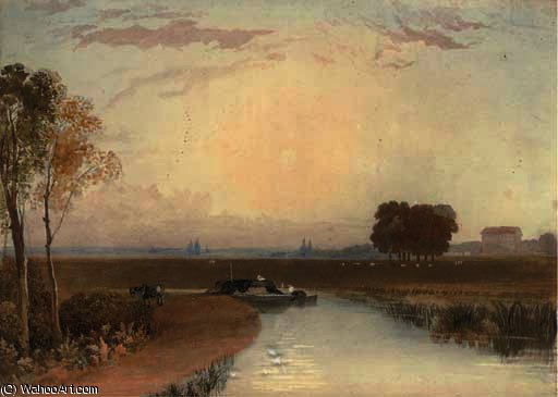 Wikioo.org - The Encyclopedia of Fine Arts - Painting, Artwork by George Fennel Robson - Barging on the fens