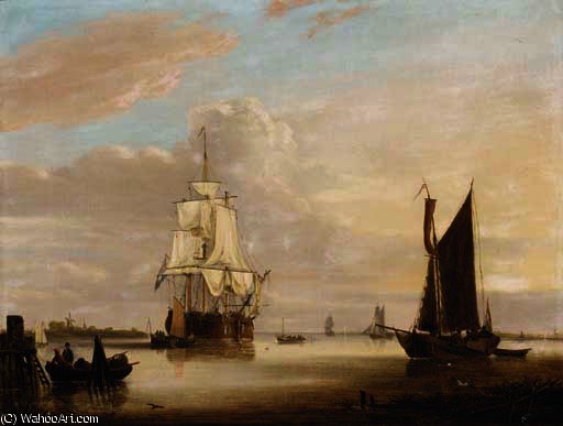WikiOO.org - Encyclopedia of Fine Arts - Maalaus, taideteos George Webster - A dutch three-master at anchor off the coast