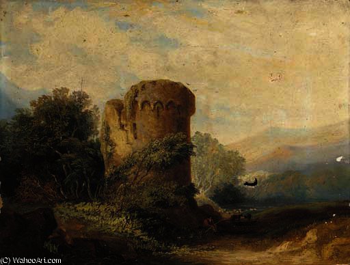 Wikioo.org - The Encyclopedia of Fine Arts - Painting, Artwork by James Arthur O Connor - A figure resting by a ruined tower