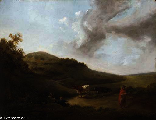 Wikioo.org - The Encyclopedia of Fine Arts - Painting, Artwork by James Arthur O Connor - Figures and cattle on a hillside track