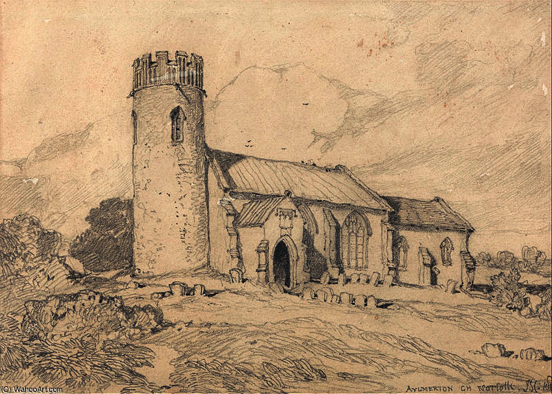 Wikioo.org - The Encyclopedia of Fine Arts - Painting, Artwork by John Sell Cotman - Aylmerton Church; Norfolk, from the South-West