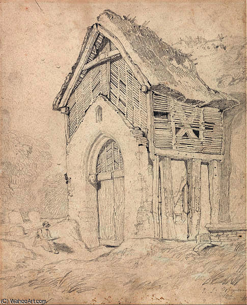 Wikioo.org - The Encyclopedia of Fine Arts - Painting, Artwork by John Sell Cotman - Porch and Belfry of Thurgarton Church, Norfolk