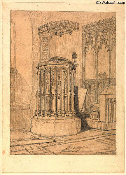 Wikioo.org - The Encyclopedia of Fine Arts - Painting, Artwork by John Sell Cotman - Pulpit in South Burlingham Church, Norfolk