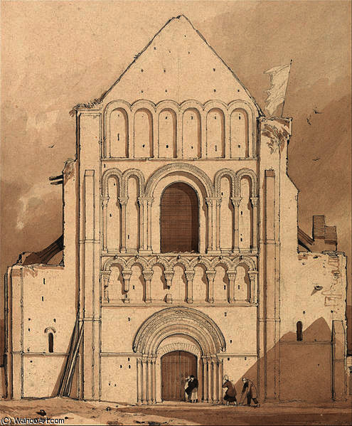 WikiOO.org - אנציקלופדיה לאמנויות יפות - ציור, יצירות אמנות John Sell Cotman - West Front of the Church of Oyestraham