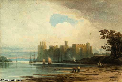 WikiOO.org - Enciclopédia das Belas Artes - Pintura, Arte por John Varley I (The Older) - Caernarvon castle, north wales