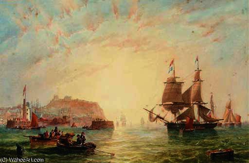 Wikioo.org - สารานุกรมวิจิตรศิลป์ - จิตรกรรม John Wilson Carmichael - A trading brig and other vessels off the entrance to scarborough