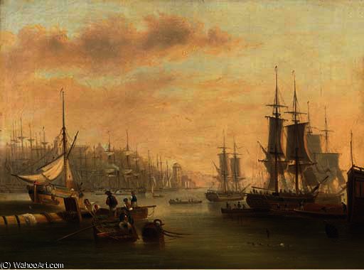 WikiOO.org - Enciklopedija likovnih umjetnosti - Slikarstvo, umjetnička djela John Wilson Carmichael - Hustle and bustle and a forest of masts in a port