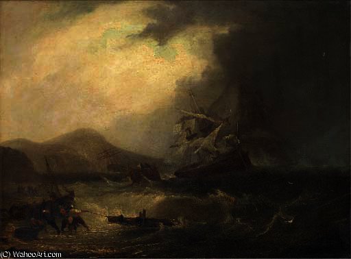 Wikioo.org - Bách khoa toàn thư về mỹ thuật - Vẽ tranh, Tác phẩm nghệ thuật John Wilson Carmichael - Salvaging the wreck off the scottish coast