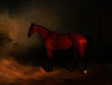 Wikioo.org - The Encyclopedia of Fine Arts - Painting, Artwork by Richard Barrett Davis - A bay hunter in a stable