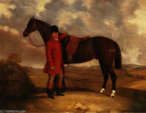 Wikioo.org - The Encyclopedia of Fine Arts - Painting, Artwork by Richard Barrett Davis - A huntsman with his hunter in a landscape