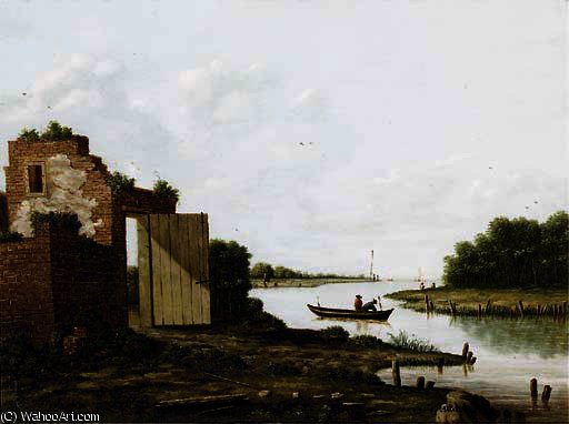 Wikioo.org - The Encyclopedia of Fine Arts - Painting, Artwork by Antoine De Saaijer Waldorp - A ruin by a river