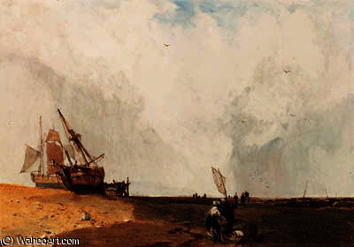 Wikioo.org – L'Encyclopédie des Beaux Arts - Peinture, Oeuvre de Charles Bentley - les navires de pêche avec  pêcheurs  dans  au  premier plan