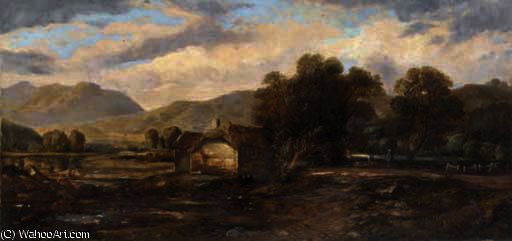 WikiOO.org - אנציקלופדיה לאמנויות יפות - ציור, יצירות אמנות Horatio Mcculloch - Figures beside a cottage in a highland la
