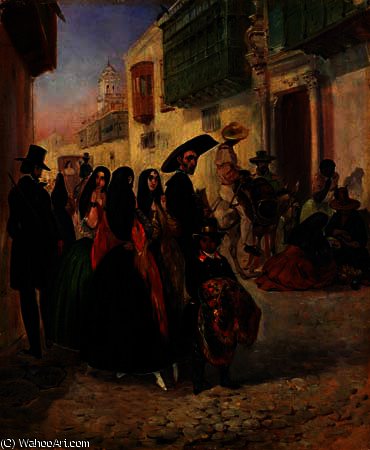 Wikioo.org - The Encyclopedia of Fine Arts - Painting, Artwork by Johann Moritz Rugendas - A street in Lima