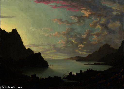 Wikioo.org - The Encyclopedia of Fine Arts - Painting, Artwork by Alexander Cozens - A bay at dusk