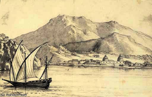 WikiOO.org - Enciklopedija dailės - Tapyba, meno kuriniai Alexander Cozens - The isle of elba from the sea, italy