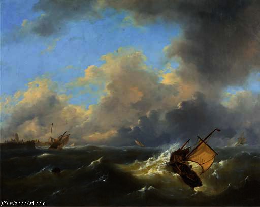 WikiOO.org - Enciclopedia of Fine Arts - Pictura, lucrări de artă Govert Van Emmerik - Shipping on a choppy sea by a coast