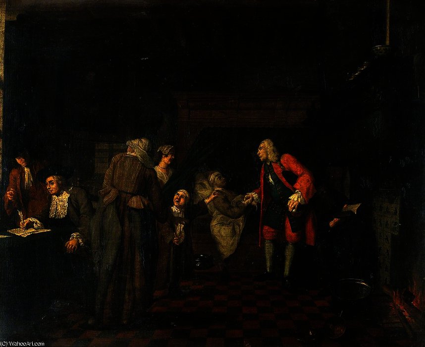 WikiOO.org - دایره المعارف هنرهای زیبا - نقاشی، آثار هنری Jan Josef Horemans The Elder - Interior with a Medical Practitioner Attending to a Sick Man in the Presence of Other Figures