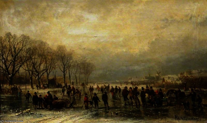 Wikioo.org - The Encyclopedia of Fine Arts - Painting, Artwork by Adolf Stademann - A frozen river scene