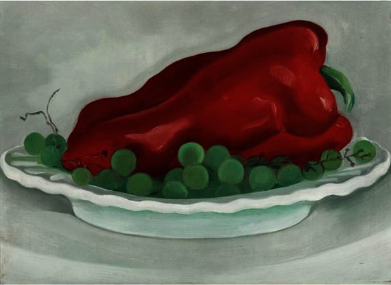 WikiOO.org - Εγκυκλοπαίδεια Καλών Τεχνών - Ζωγραφική, έργα τέχνης Georgia Totto O'keeffe - Red pepper, green grapes