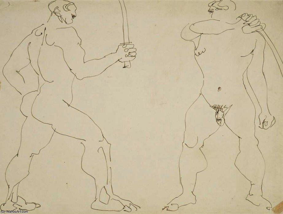 WikiOO.org - Encyclopedia of Fine Arts - Maľba, Artwork Henri Gaudier Brzeska - Two nude sword fighters