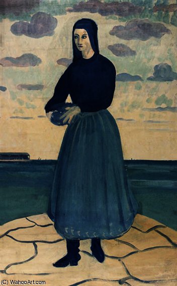 WikiOO.org - Encyclopedia of Fine Arts - Malba, Artwork James Dickson Innes - An peasant girl by a jetty