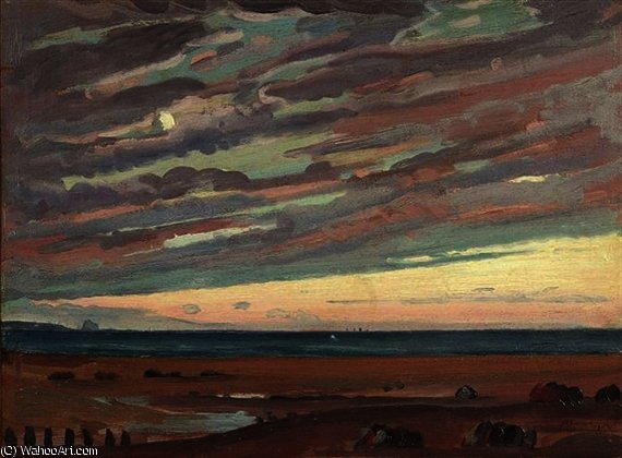 Wikioo.org - สารานุกรมวิจิตรศิลป์ - จิตรกรรม James Dickson Innes - Sea at sunset