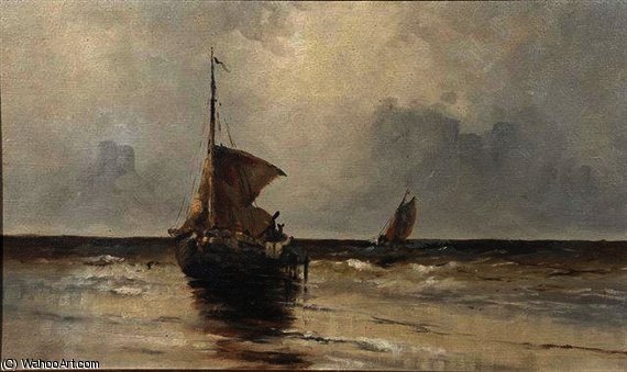 Wikioo.org - The Encyclopedia of Fine Arts - Painting, Artwork by Jan Weissenbruch - A beached fishing vessel on a blustery day