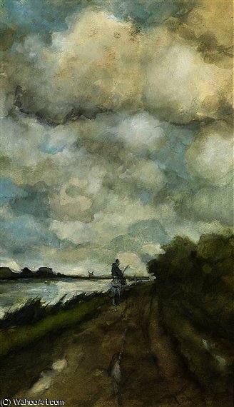 Wikioo.org - สารานุกรมวิจิตรศิลป์ - จิตรกรรม Jan Weissenbruch - A horseman on a tow-path near noorden
